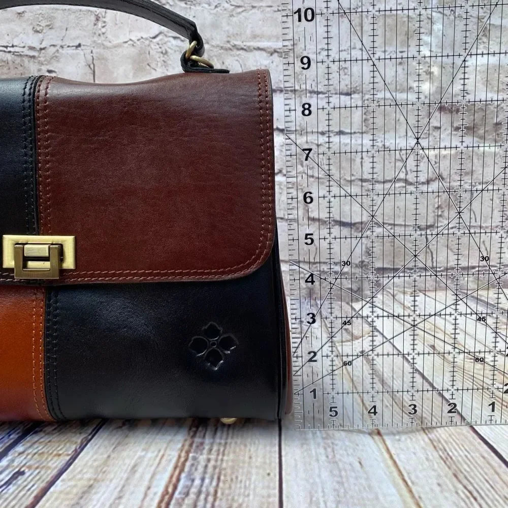 Patricia Nash Yoeky Top Leather Purse Colorblock Black Tan NWT Crossbody Strap